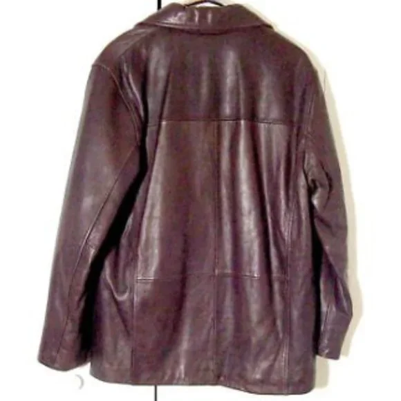 Vtg Brown Leather Calvin Klein Blazer Button Leather Jacket Sz M